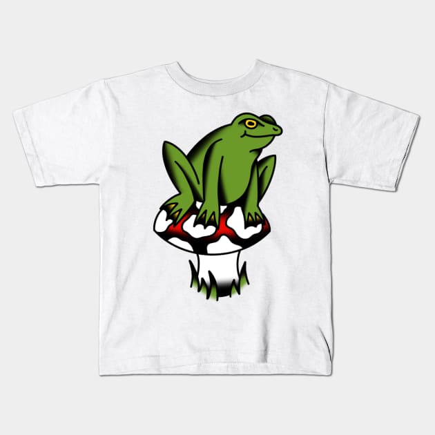 Toadstool Frog Kids T-Shirt by drawingsbydarcy